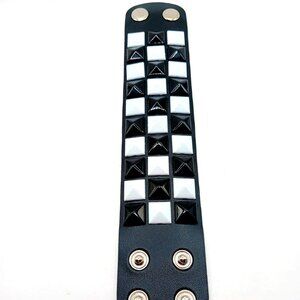 Skater Black + White 3 Row Studded Vegan Leather Bracelet New